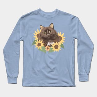 Cat and Sunflowers Long Sleeve T-Shirt